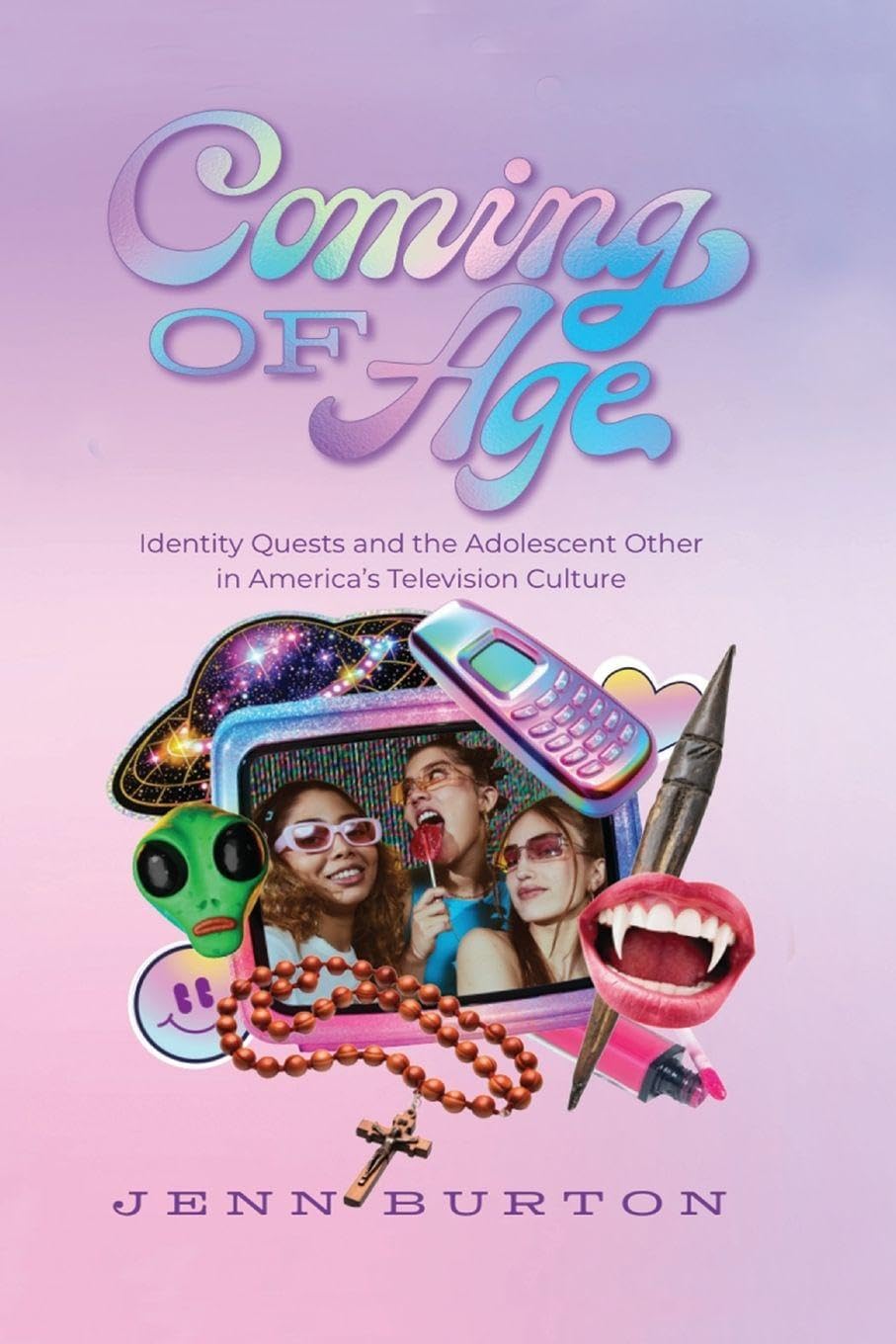 purple pink cover with images of teenagers on a screen